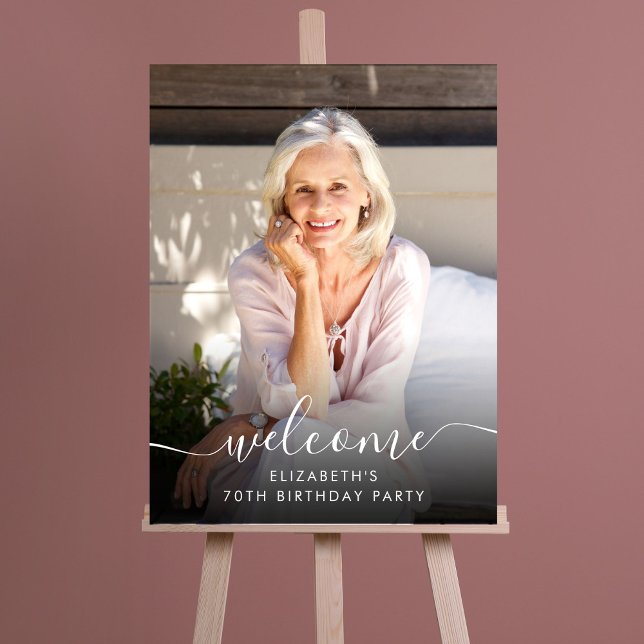 Elegant Photo Script 70th Birthday Party Welcome Foam Board (Creator Uploaded)