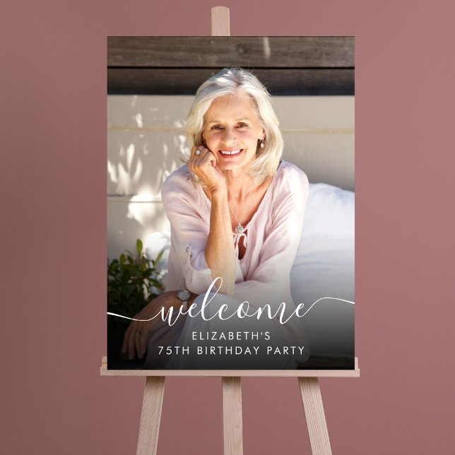 Elegant Photo Script 75th Birthday Party Welcome Foam Board (Creator Uploaded)