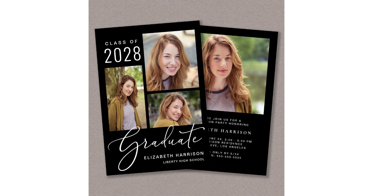 Elegant Photo Script Black Graduation Party Invitation | Zazzle