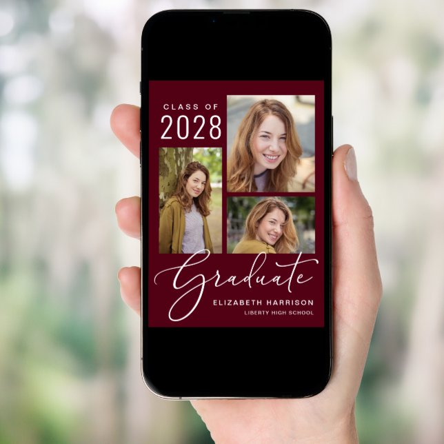 Elegant Photo Script Burgundy Graduation Party Invitation (Front Digital)