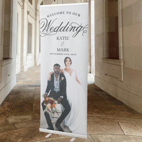 Elegant Photo Script Calligraphy Wedding Welcome Retractable Banner
