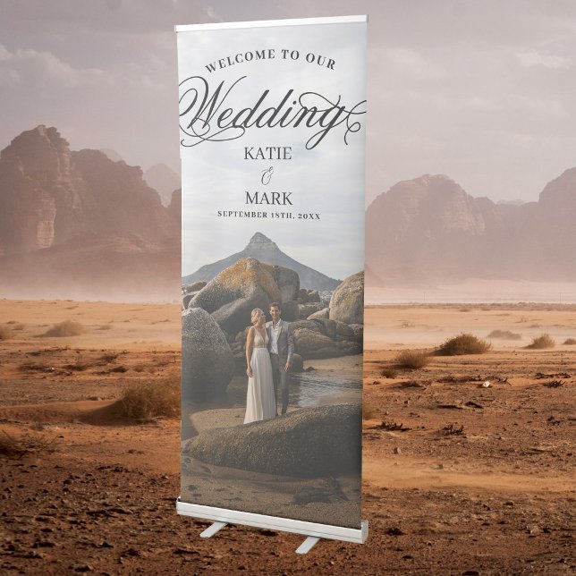Elegant Photo Script Calligraphy Wedding Welcome Retractable Banner (Elegant Photo Script Calligraphy Wedding Welcome Retractable Banner)