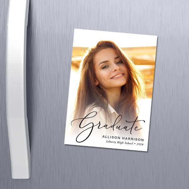 Elegant Photo Script Graduation Magnetic Invitation (An elegant photo graduation announcement magnet to celebrate the graduate's achievements)