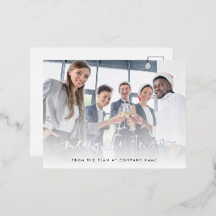 Elegant Photo Script Merry Christmas Real Foil Holiday Postcard