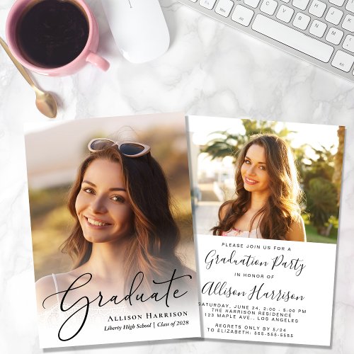 Elegant Photo Script Overlay Graduation Party Invitation