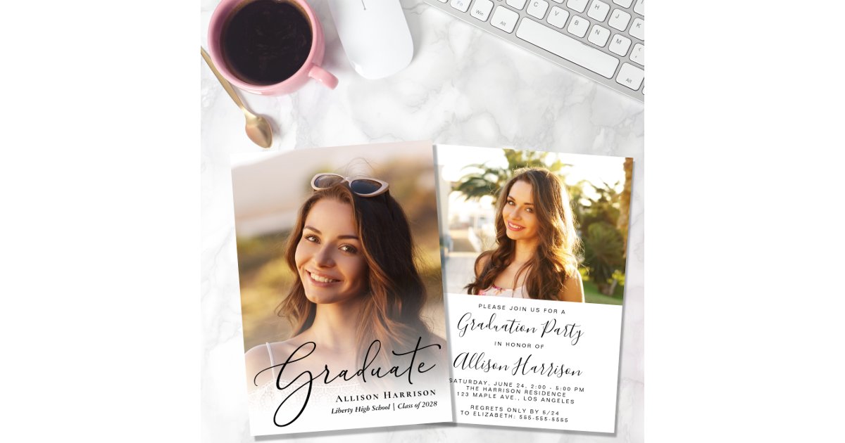 Elegant Photo Script Overlay Graduation Party Invitation | Zazzle