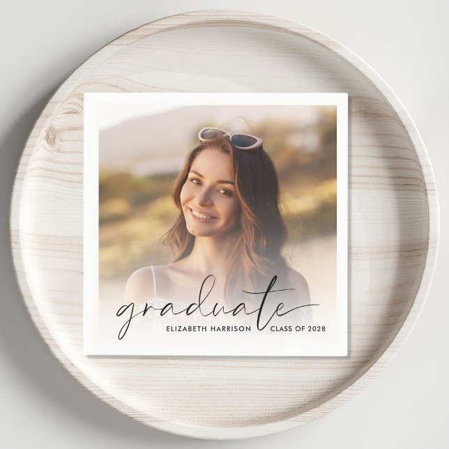 Elegant Photo Script Overlay Graduation Party Napkins (Creator Uploaded)