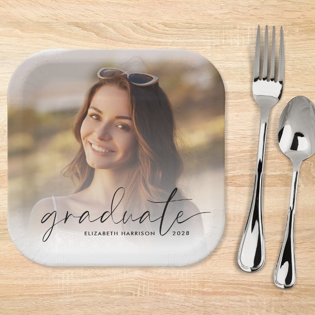 Elegant Photo Script Overlay Graduation Party Paper Plates (Creator Uploaded)
