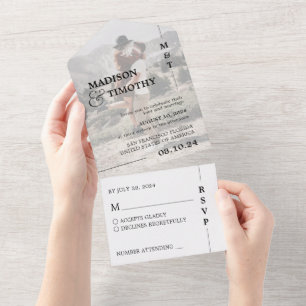 Elegant Photo Script Simple Typography Wedding All In One Invitation