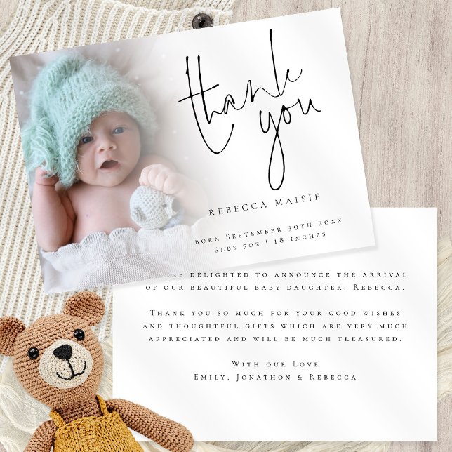 Elegant Photo Script Thank You Birth Announcement (Creator Uploaded)
