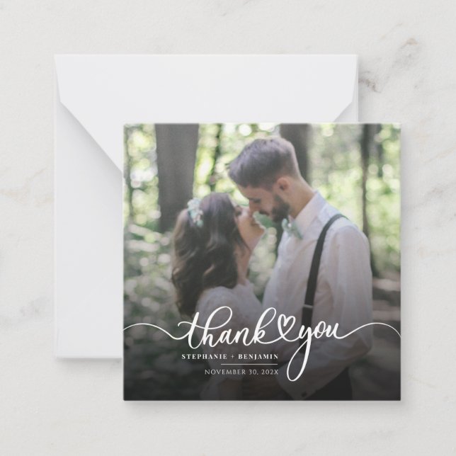 Elegant Photo Script Wedding Thank You Note Card (Front)