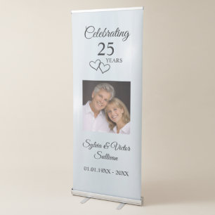 Elegant Photo Silver 25th Anniversary Party Retractable Banner