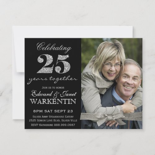 Elegant Photo Silver 25th Wedding Anniversary Invitation