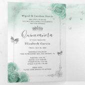 Elegant Photo Silver and Seafoam Green Quinceañera Tri-Fold Invitation (Inside First)
