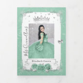 Elegant Photo Silver and Seafoam Green Quinceañera Tri-Fold Invitation (Cover)