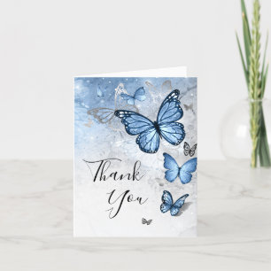 Elegant Photo Silver Baby Blue Butterfly Folded Letterpress Thank You Card