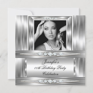 Elegant Photo Silver Diamond Birthday Party Invitation