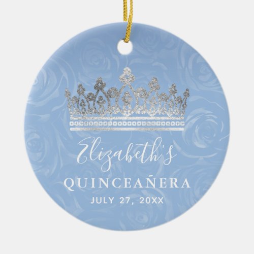 Elegant Photo Silver Light Baby Blue Quinceanera Ceramic Ornament