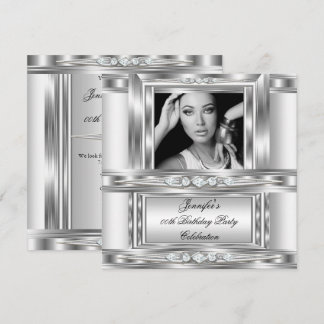 Elegant Photo Silver White Diamond Birthday Party Invitation