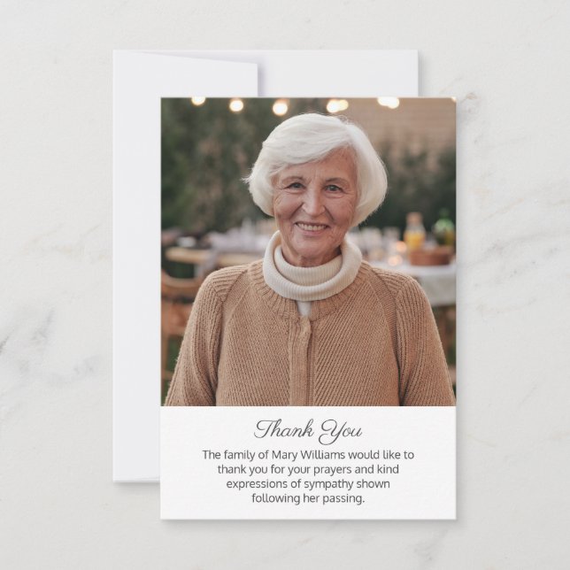Elegant Photo Simple Funeral Thank You Card (Front)