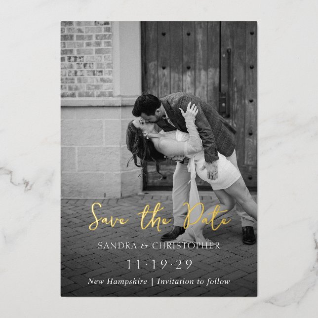 Elegant Photo Simple Modern Wedding Save the Date Foil Invitation (Front)