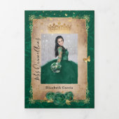 Elegant Photo Spanish Green Rose Gold Quinceanera Tri-Fold Invitation (Cover)