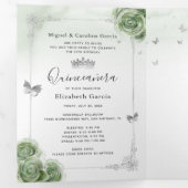 Elegant Photo Spanish Sage Green Silver Quince Tri-Fold Invitation (Inside First)