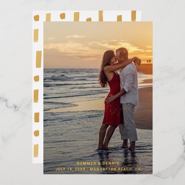 Elegant Photo Spanish Save the Date Gold Foil Invitation (Front/Back)