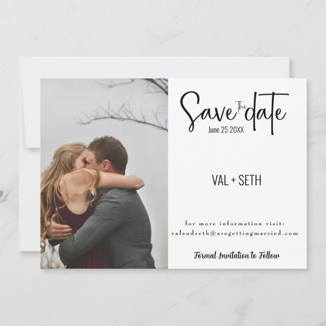 Elegant Photo –Split Layout with Modern Script Save The Date (Back)
