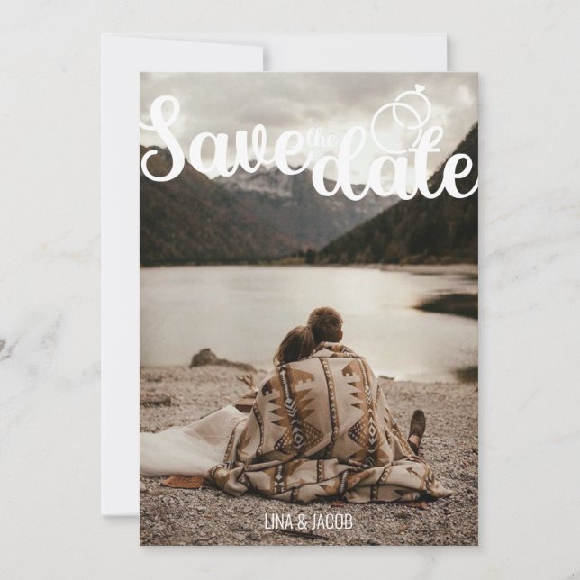 Elegant Photo – Split Layout with Modern Script Save The Date (Front)