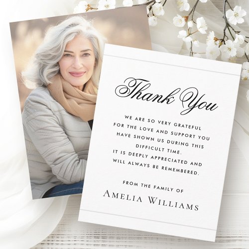 Elegant photo sympathy bereavement white thank you card