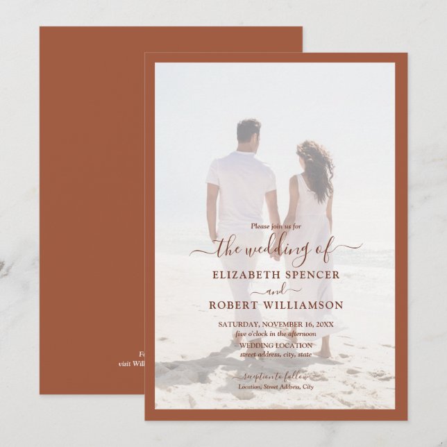 Elegant Photo Terracotta Wedding Invitation (Front/Back)