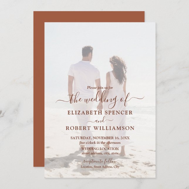 Elegant Photo Terracotta Wedding Invitation (Front/Back)
