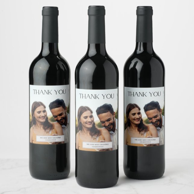 Elegant Photo Thank You Wedding Favor Wine Label (Bottles)