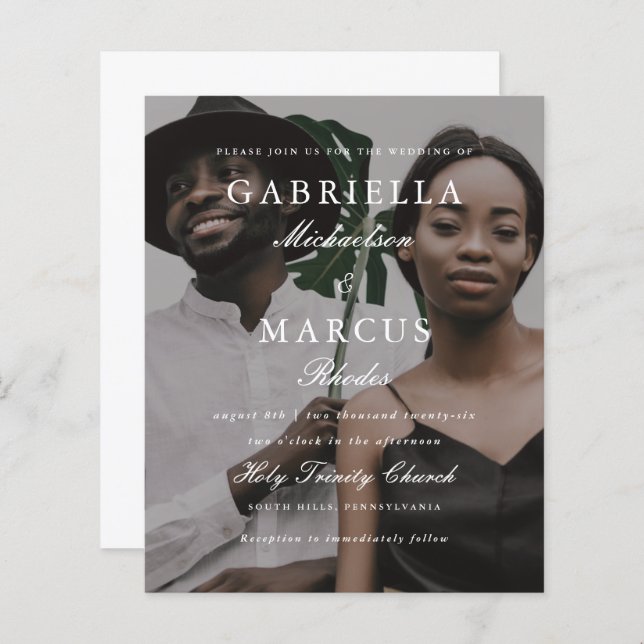 Elegant Photo Typography Overlay Budget Wedding (Front/Back)