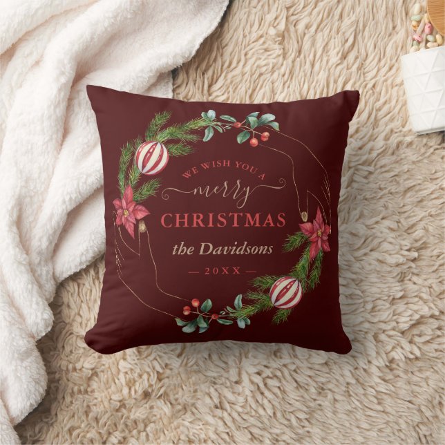 Elegant Photo We Wish You A Merry Xmas Wreath  Throw Pillow (Blanket)