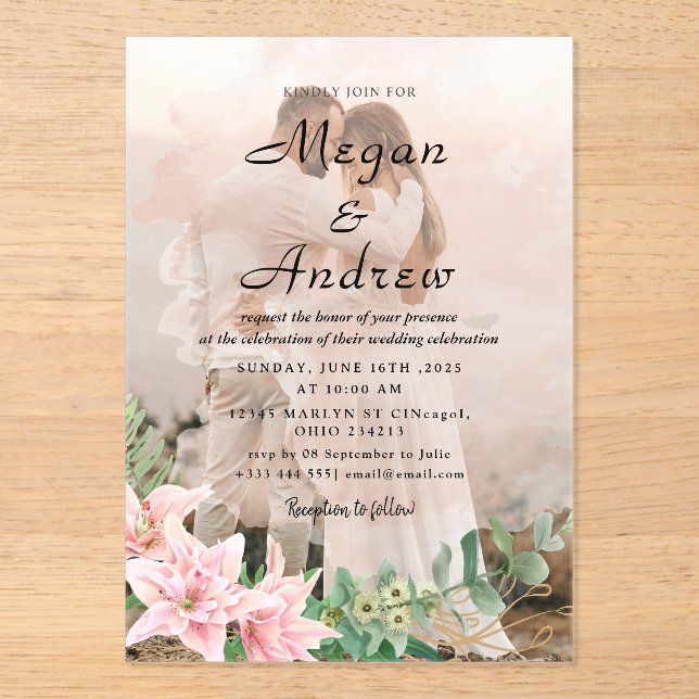 Elegant Photo Wedding Acrylic Invitations (Front)