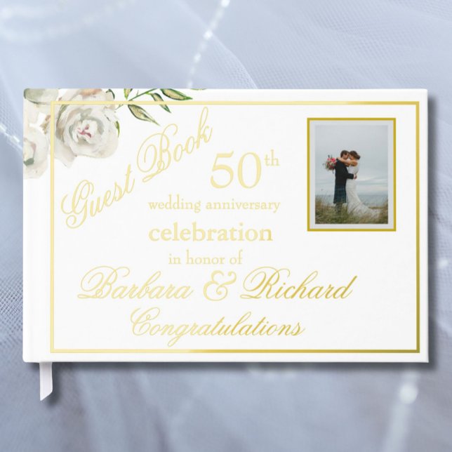 Elegant Photo Wedding Anniversary Party Gold Foil  Foil Guest Book (Creator Uploaded)