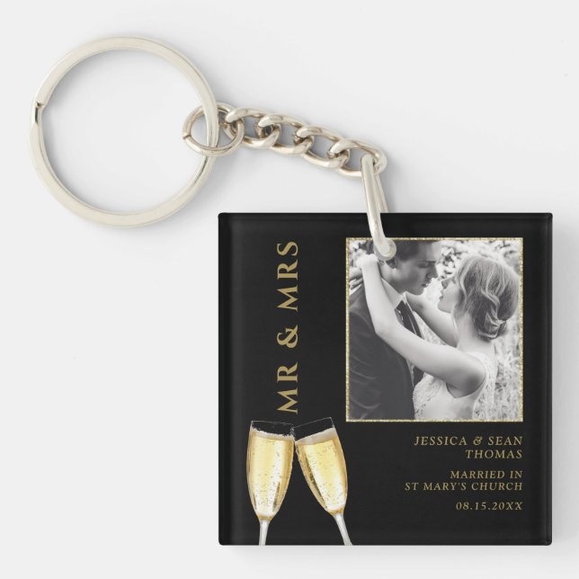 Elegant Photo, Wedding Champagne  Keychain (Front)
