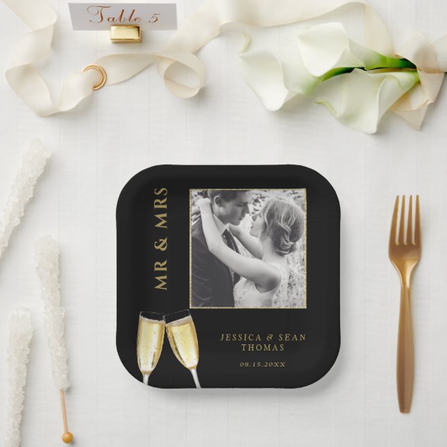 Elegant Photo Wedding Champagne Paper Plates (Wedding)