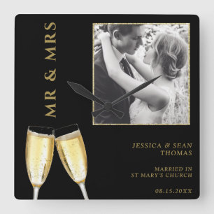 Elegant Photo, Wedding Champagne Square Wall Clock