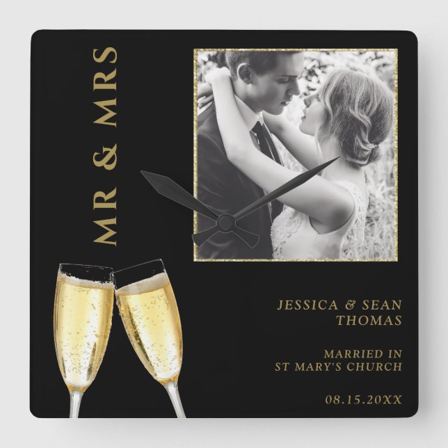 Elegant Photo, Wedding Champagne  Square Wall Clock (Front)