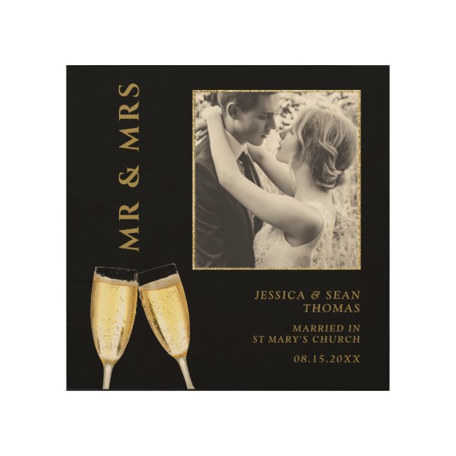 Elegant Photo, Wedding Champagne  Wood Wall Art (Front)
