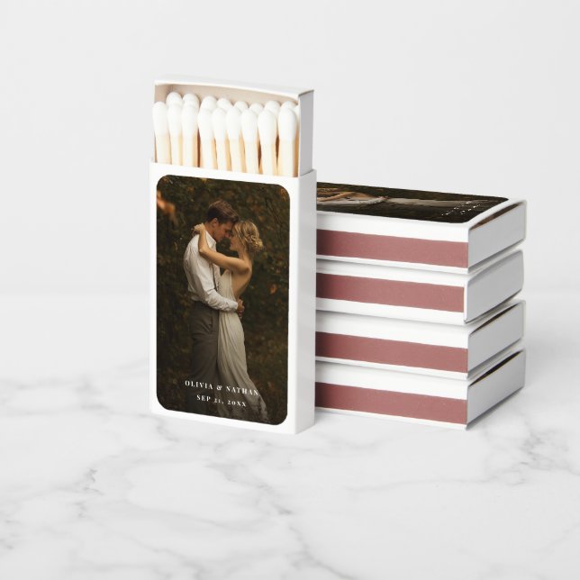 Elegant Photo Wedding Favor Matchboxes for Guests (Stacked)