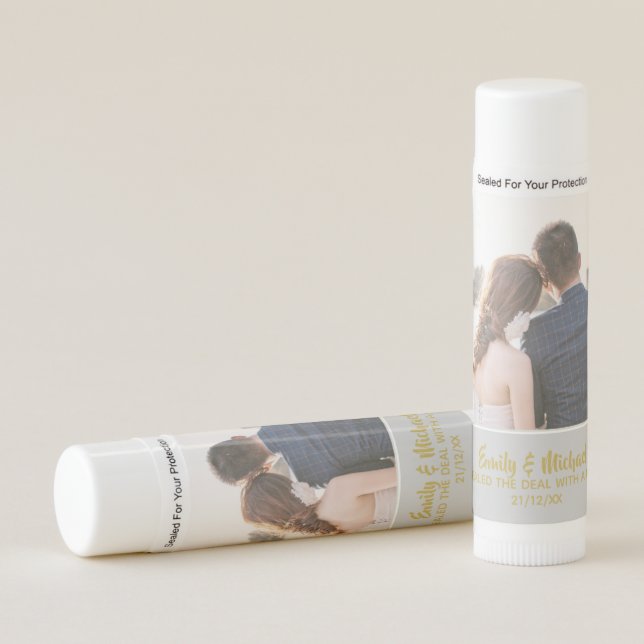 Elegant PHOTO Wedding Favors Gold Personalized Lip Balm (Front)