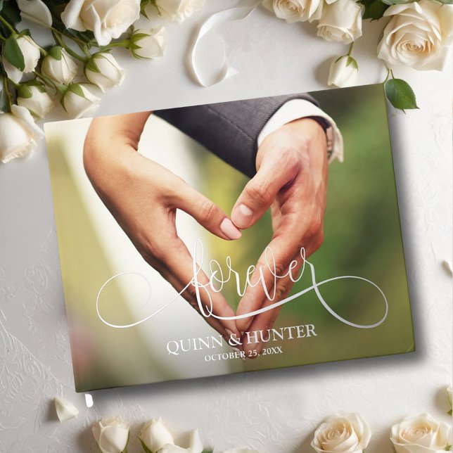 Elegant Photo Wedding  Foil Guest Book (Wedding guest book, your photo with "forever" and details in real silver, gold or rose gold foil)