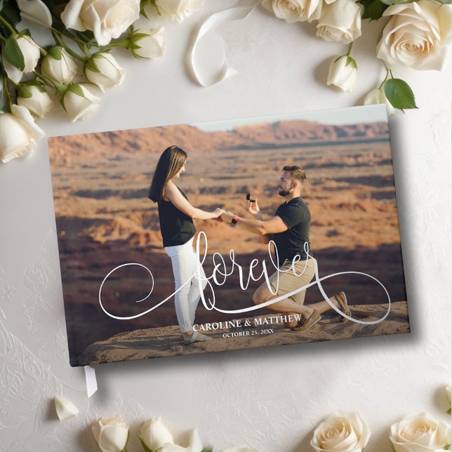 Elegant Photo Wedding Foil Guest Book (Wedding guest book, your photo with "forever" and details in real silver, gold or rose gold foil)
