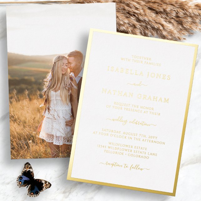 Elegant Photo Wedding Foil Invitation (Elegant Modern Minimalist Photo Wedding Foil Invitation by Painted Paperie
)