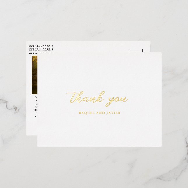 Elegant Photo Wedding Foil Thank You Postcard (Front/Back)