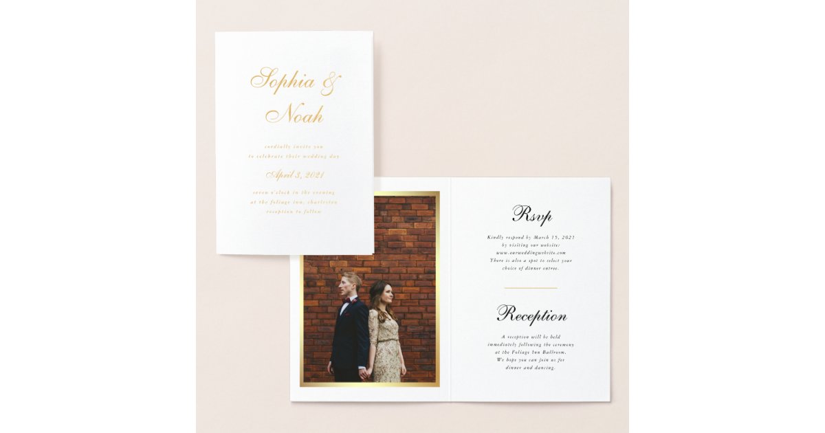 Elegant Photo Wedding Invitation with Gold Foil | Zazzle